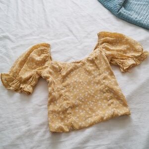 Abercrombie Yellow Puff Sleeve Floral Top S